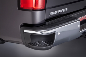 2015 GMC Sierra SLT has an available integrated Corner Step that along with a hand grips in the box side rail allows easy access to the bed.